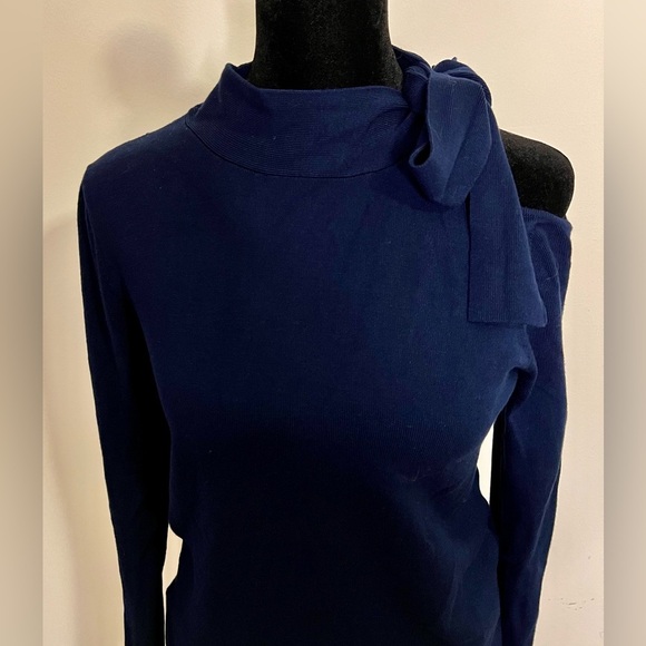 525 America Royal blue sweater  bow tie peek a boo shoulder vintage look small - Picture 6 of 7